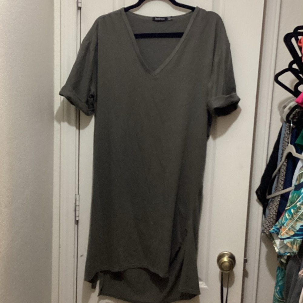 Boohoo Olive V-Neck Dress